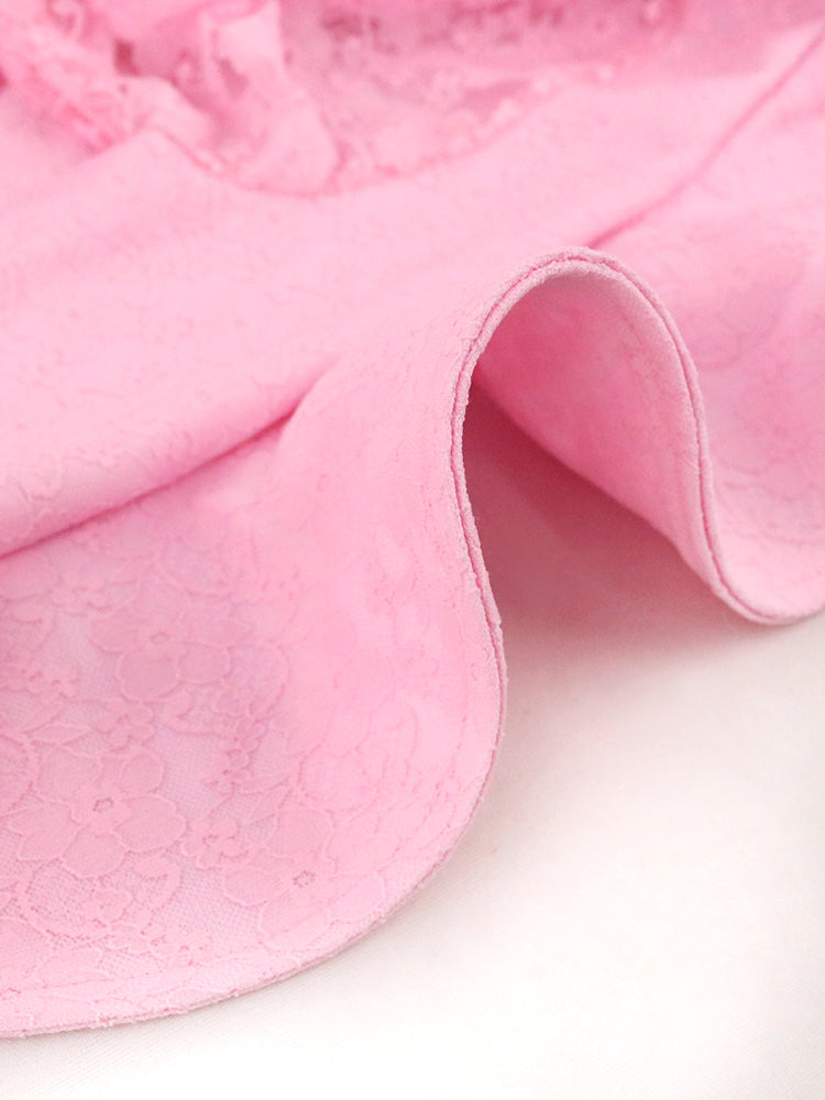 AOMEI Women Pink Lace Dress Ruffle Midi Mermaid Long Sleeve African Ladies Party Birthday Bodycon Large Size Formal Event Gowns