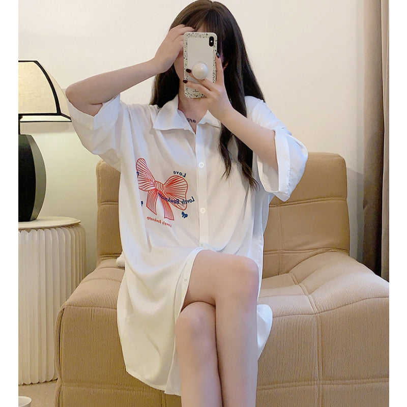 Tulip Bunny Pajamas Shirt Collar Nightdress Sexy Live Version Huaer Cotton Homewear