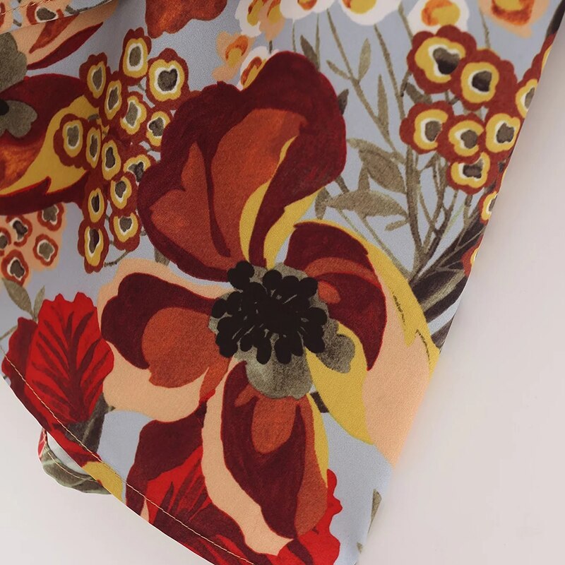 فساتين قصيرة مطبوعة بنقشة الزهور على طراز بوهو للسيدات بياقة مقلوبة وأكمام طويلة فساتين على شكل حرف A فساتين حفلات أنيقة للنساء 