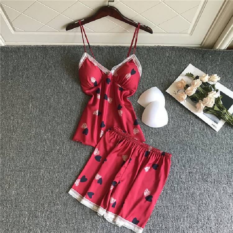 Spring and Autumn Pajamas Women Chest Pad Nightgown Strap Silk Nightdress 4 Pcs Set Tops Long Sleeve Pijama Mujer Sexy Lingerie