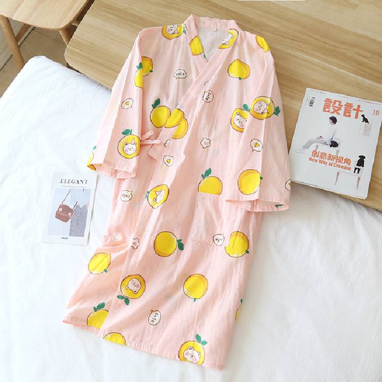New Ladies Pajamas  Cotton Gauze Kimono Robes for Women Thin  7 Points Sleeve SPA Home Wear Cotton Bathrobe Summer Cool
