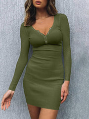 Celmia 2022 Women Sexy Dress Autumn O Neck Buttons Long Sleeve Knitted Short Bodycon Sundress Party Club Vestidos Robe Femme