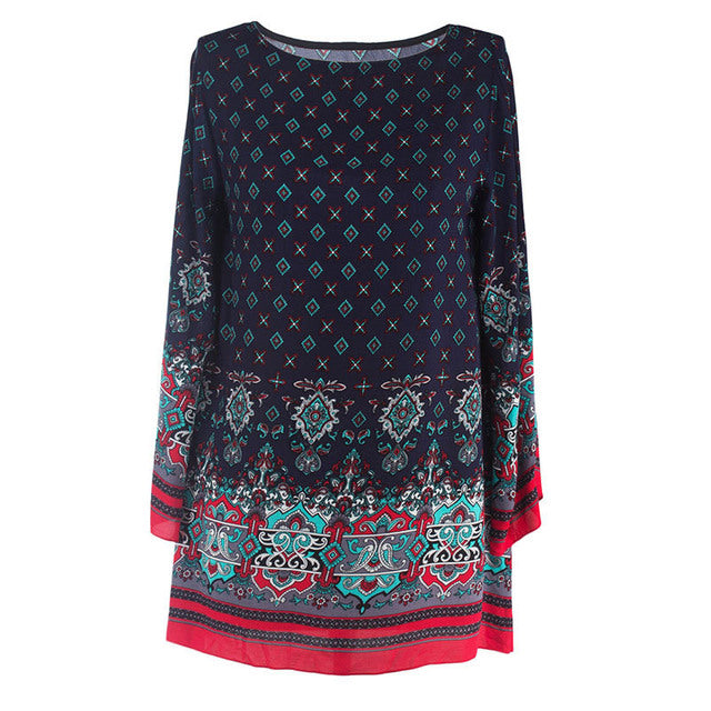 فستان شيفون عرقي عتيق فستان فضفاض مطبوع هندسي غير رسمي للسيدات صيفي بوهو لقضاء العطلات على الشاطئ تنورة قصيرة 3h22