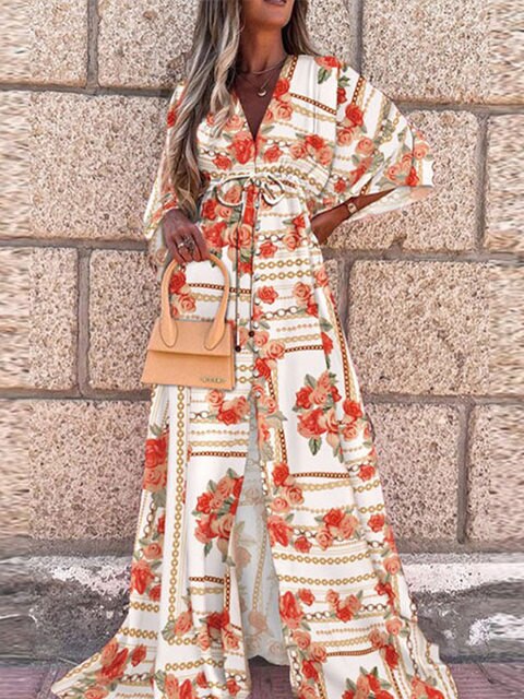 بيكيني بلوزة بوهو طباعة المرأة فستان ماكسي الصيف البوهيمي شاطئ T فستان مثير زهرة تونك فستان طويل 