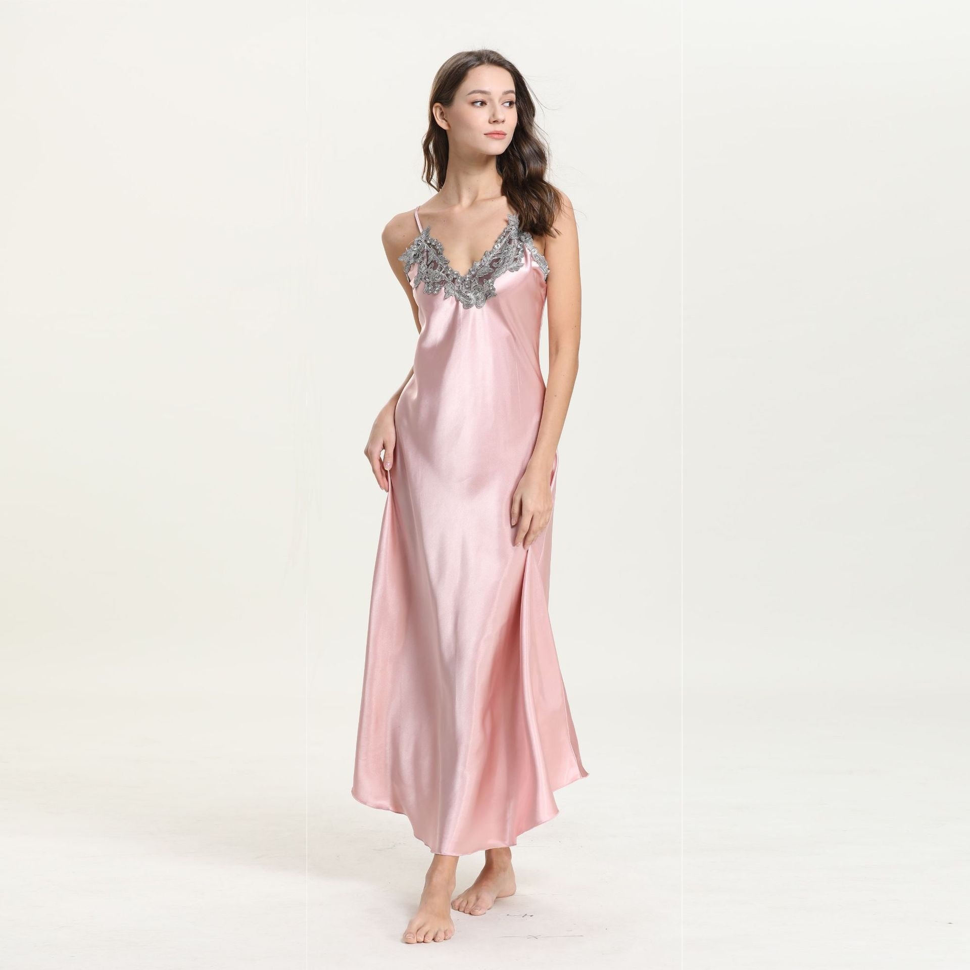 Women's pajamas long home clothes suspenders thin section  silk lace sexy V-neck nightdress