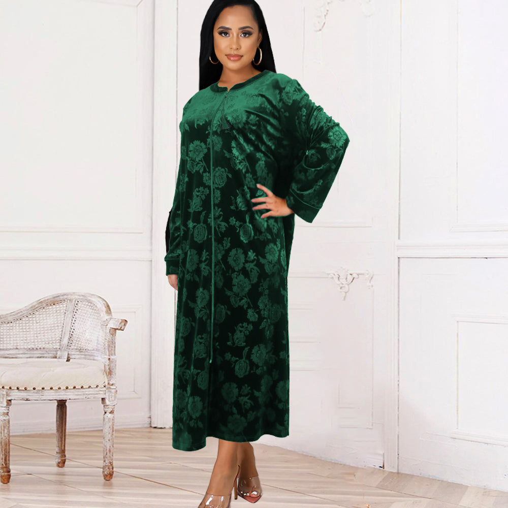 European and American round neck long-sleeved velvet   purple warmth African women's nightgown bathrobe Nightgown