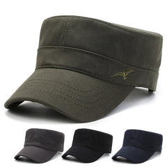 Fashion Military Cap Men Cotton Flat Top Hat Solid Color Outdoor Casual Sun  Hat Fashion Baseball Cap sunshade cap Vintage dad hat