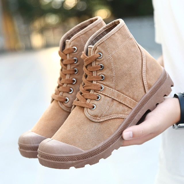 New canvas shoes mid-top men's shoes retro British casual high-top shoes men's hiking Martin boots old cloth shoes