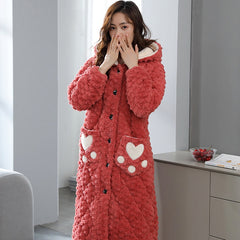 Women's bathrobe winter thickened flannel nightgown women's winter thickened pajamas cotton casual long robe set home service
