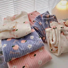Coral velvet pajamas for women  winter sweet cute long sleeve velvet thickened spring and autumn Flannel housewear suit