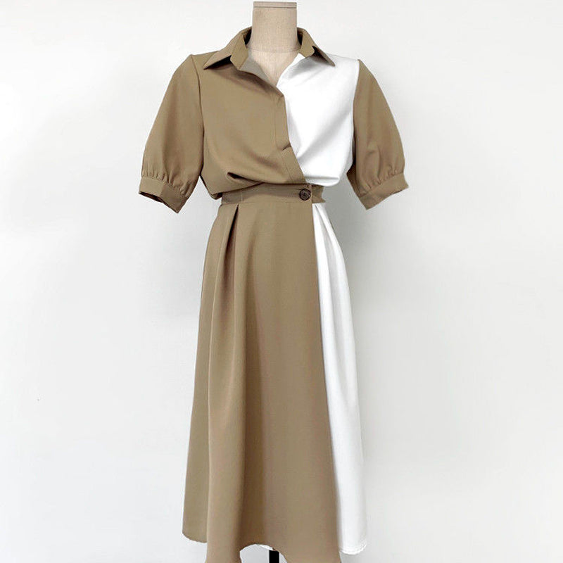 2023 الفرنسية المتخصصة تنورة طويلة مزاجه الخصر قميص فستان الإناث الصيف 