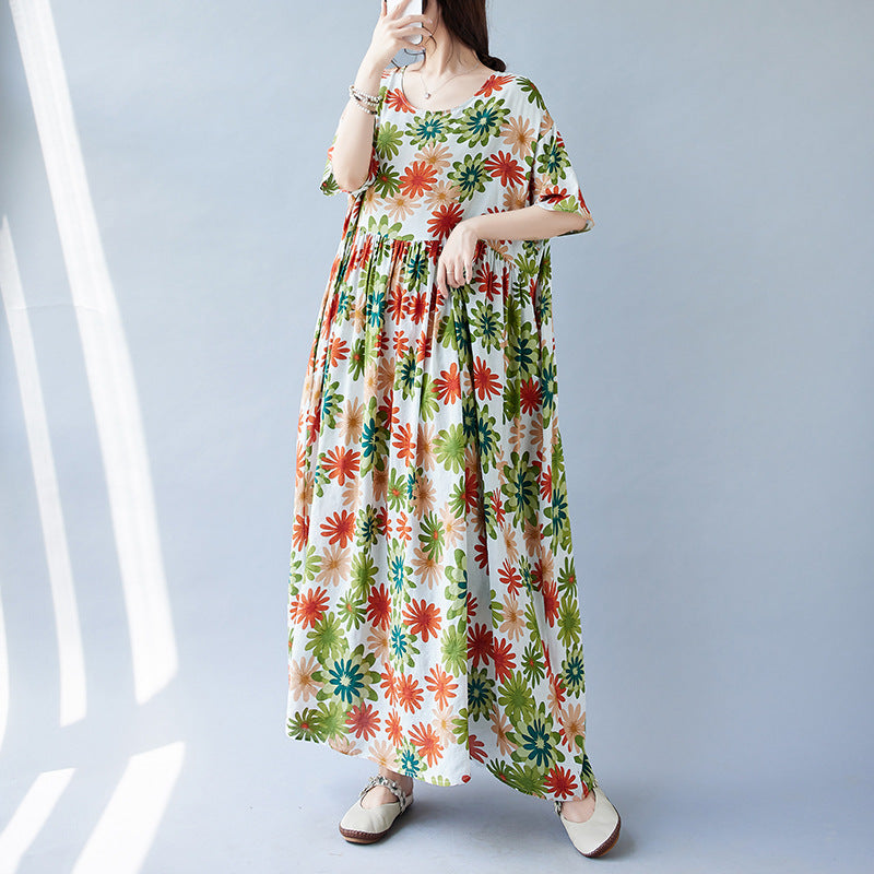 Garden style floral dress 150 pounds 180 pounds fat mm large size women  temperament long skirt