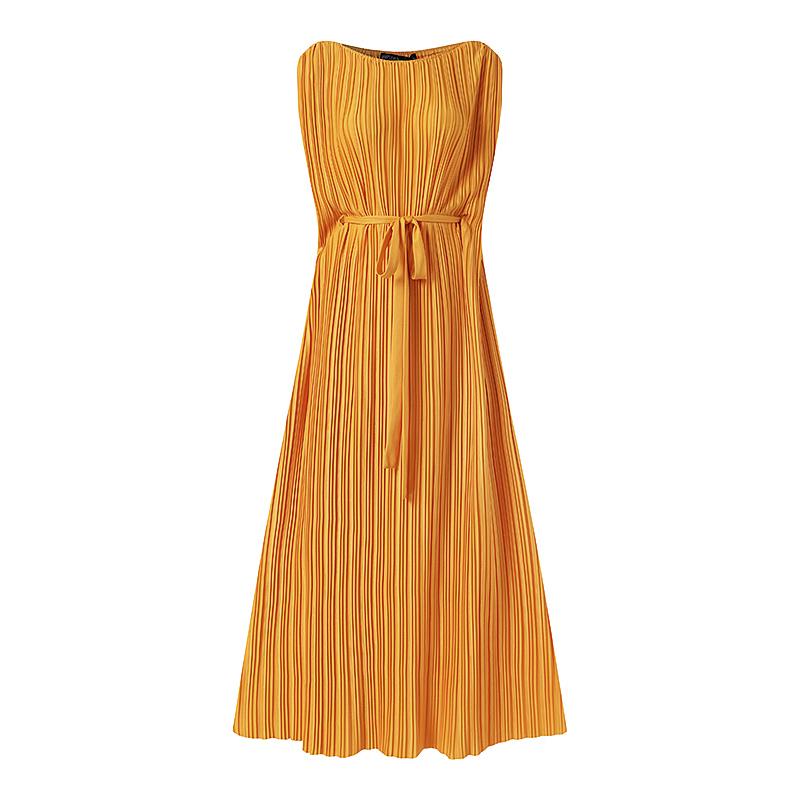 ZANZEA Women Elegant Dresses Solid O-Neck Sleeveless Vintage Pleated design Dress Fashion Holiday Casual Loose Ladies Vestido Plus Size
