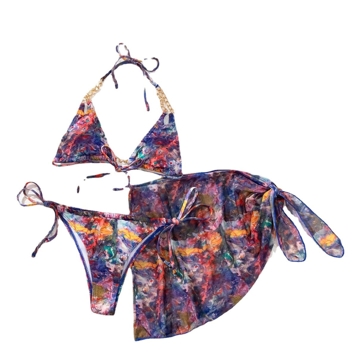 European and American new bikini sexy mesh three-piece swimsuit