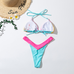 European and American new split swimsuit bikini three-color stitching swimsuit