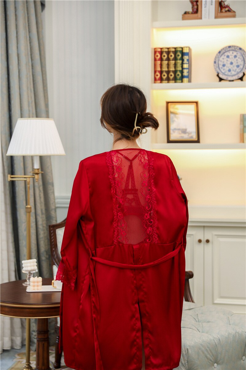 BALDAUREN Spring And Autumn New Sexy Pajamas Female Summer Ice Silk Sling Nightdress Silk Nightgown Thin Halter Skirt Two-Piece