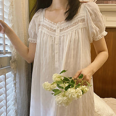 Sleepwear Women  Cotton Peignoir White Short Sleeve Victorian Long Night Dress Romantic Vintage Nightgowns Homewear