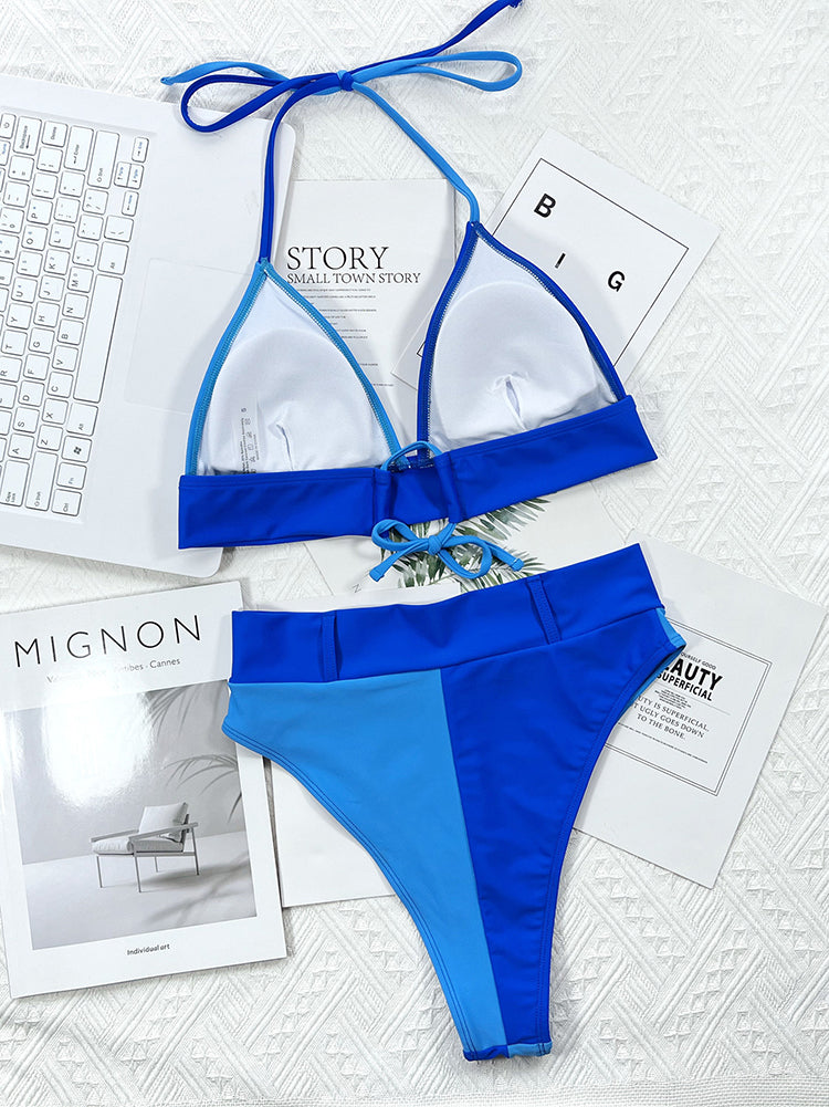 Two-piece swimsuit sexy swimsuit solid color stitching bikini