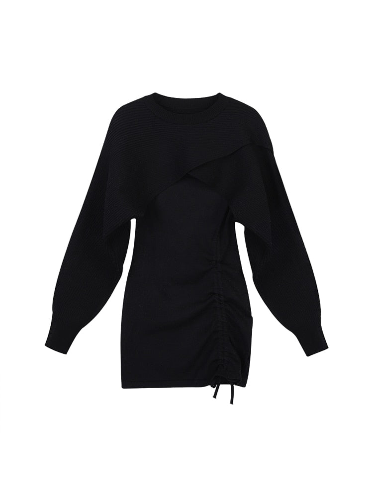 مجموعة فستان نسائي قصير مطوي بدون أكمام مع كيب Bodycon 2022 كامل الزي سترة الهانبوك