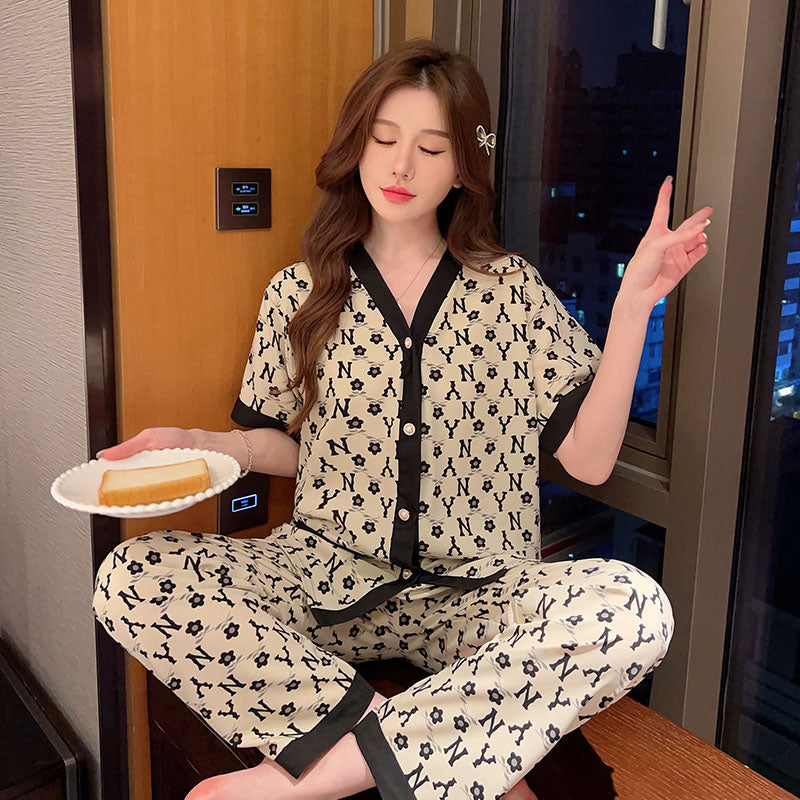 Women's summer pajamas short-sleeved summer thin cotton home service suit