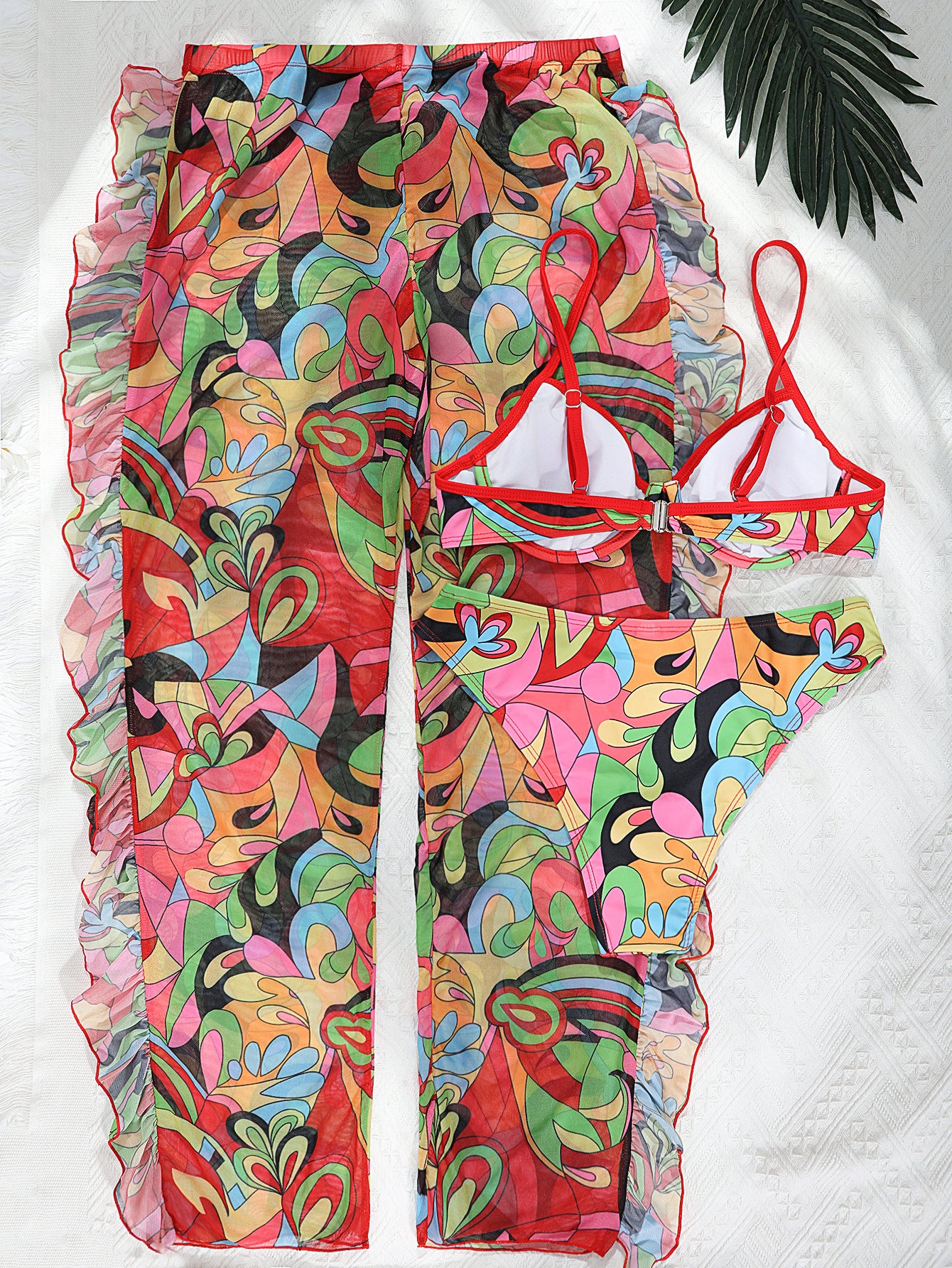 European and American foreign trade new steel support high waist trousers three-piece bikini swimsuit women