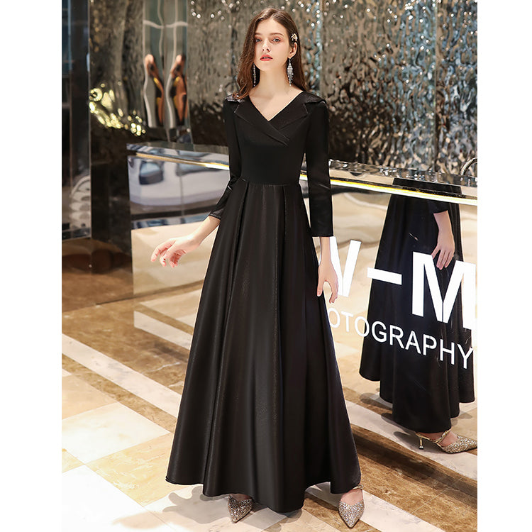 Ladies V-neck Satin Fashion Party Dress Long Banquet Evening Dress Holiday Birthday Dress