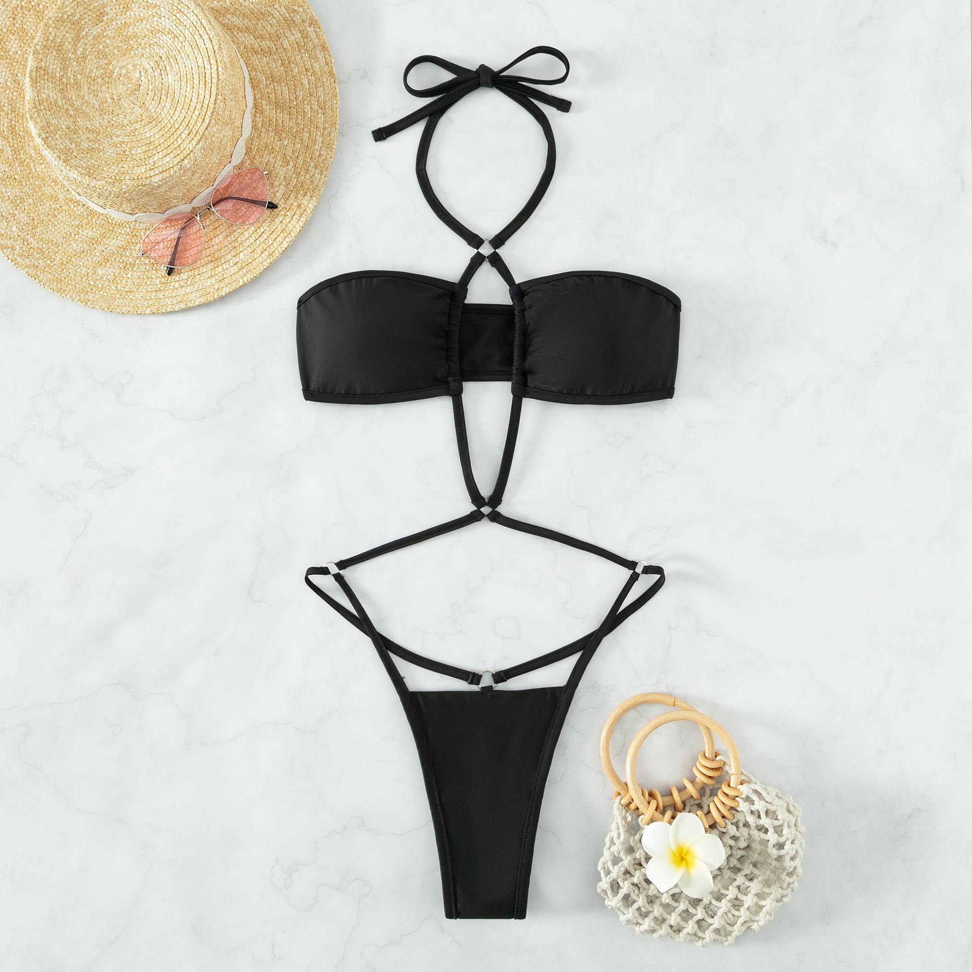 Miracle high-quality independent station  bikini new solid color sexy one-piece bikini European and American swimsuit