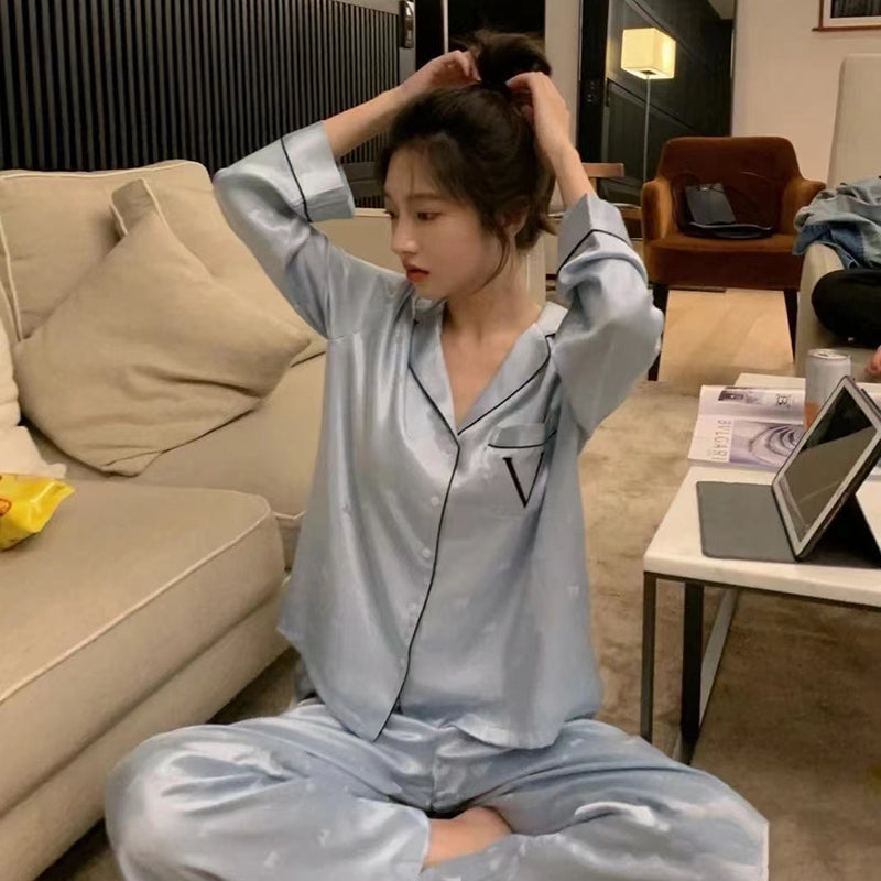 Spring and autumn new women's silk ice silk long-sleeved home clothes thin section  silk suit