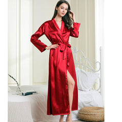 Women's pajamas  silk lapel long nightgown sexy tie pajamas bathrobe home service