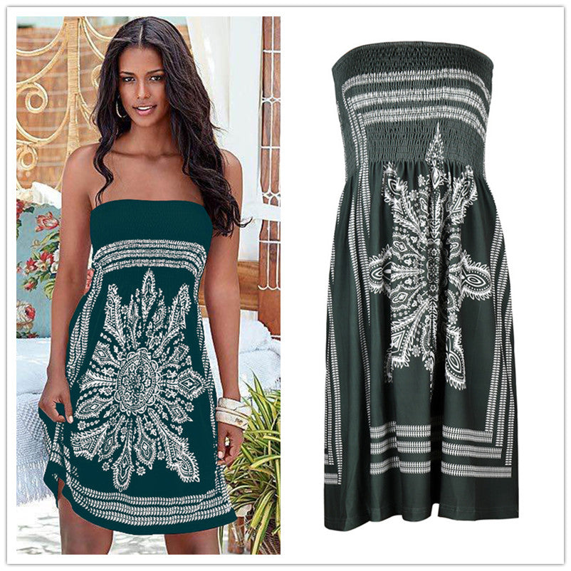 فستان ريترو مطبوع مثير بدون حمالات 2023 فستان نسائي صيفي فضفاض عالي الخصر من فيستدوس بوهو فستان الشاطئ فيستا