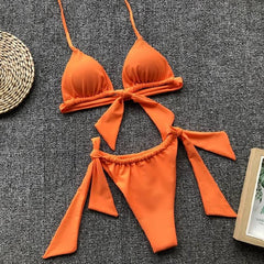 Bandage Bikini Female Leopard Swimsuit Women Swimwear Halter Two pieces Bikini set Bather Mid Waist Bathing Suit Swim Lady