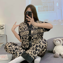 Summer new pajamas women's letters   silk casual home clothes three-piece set