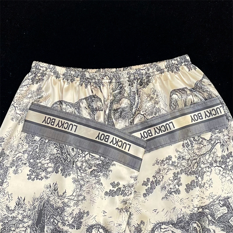 Women's  - textured national style lapel pajamas long-sleeved  silk home service suit