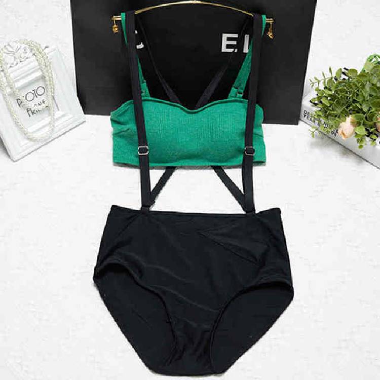 Hot South Korea's New Split Sling Tube Top Small Chest Gathered Straps Cross High Waist Shorts Bikini Swimsuit Women