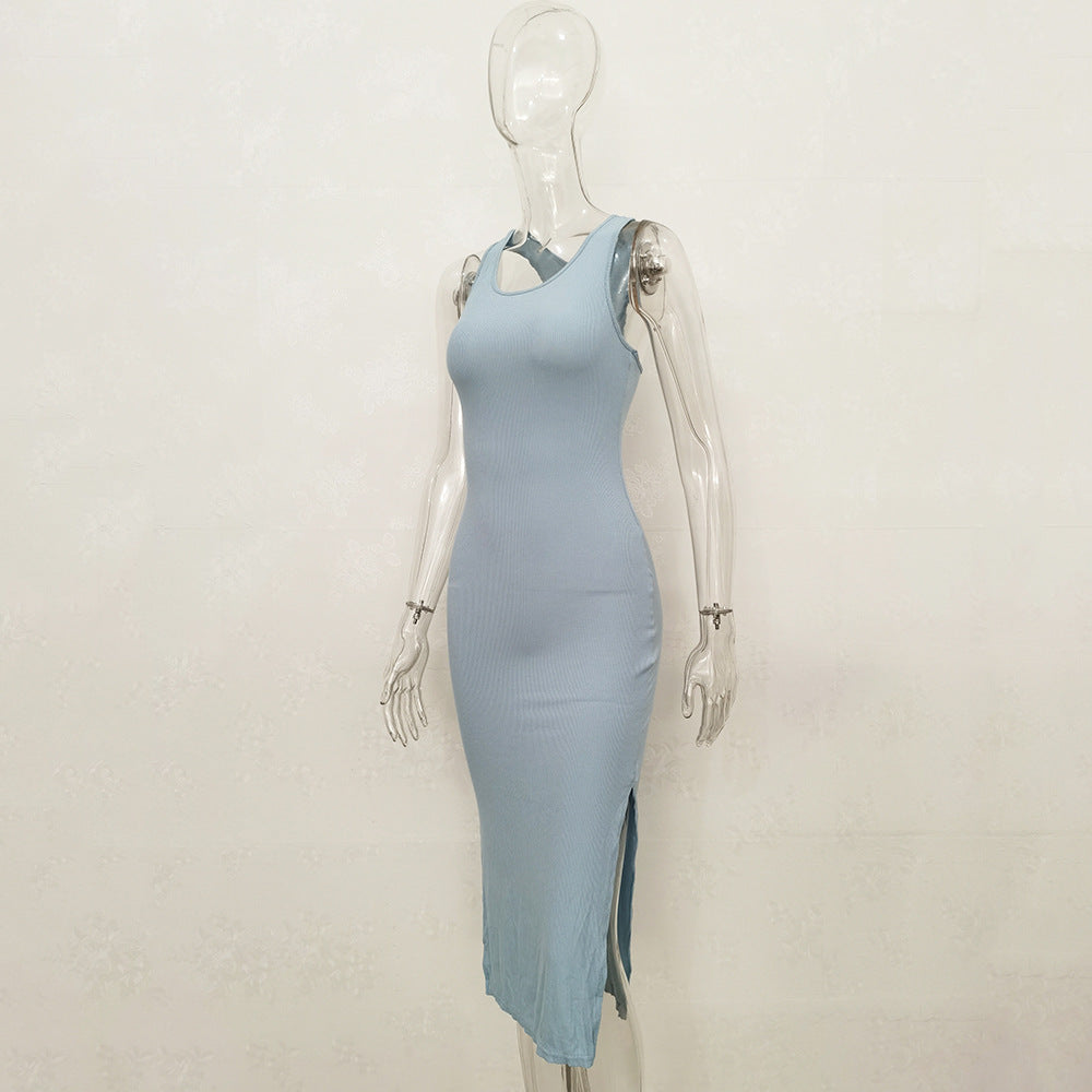 Women's Skinny Midi Dress Summer Sundress Sexy Sleeveless Side Slit Party Bodycon Dress