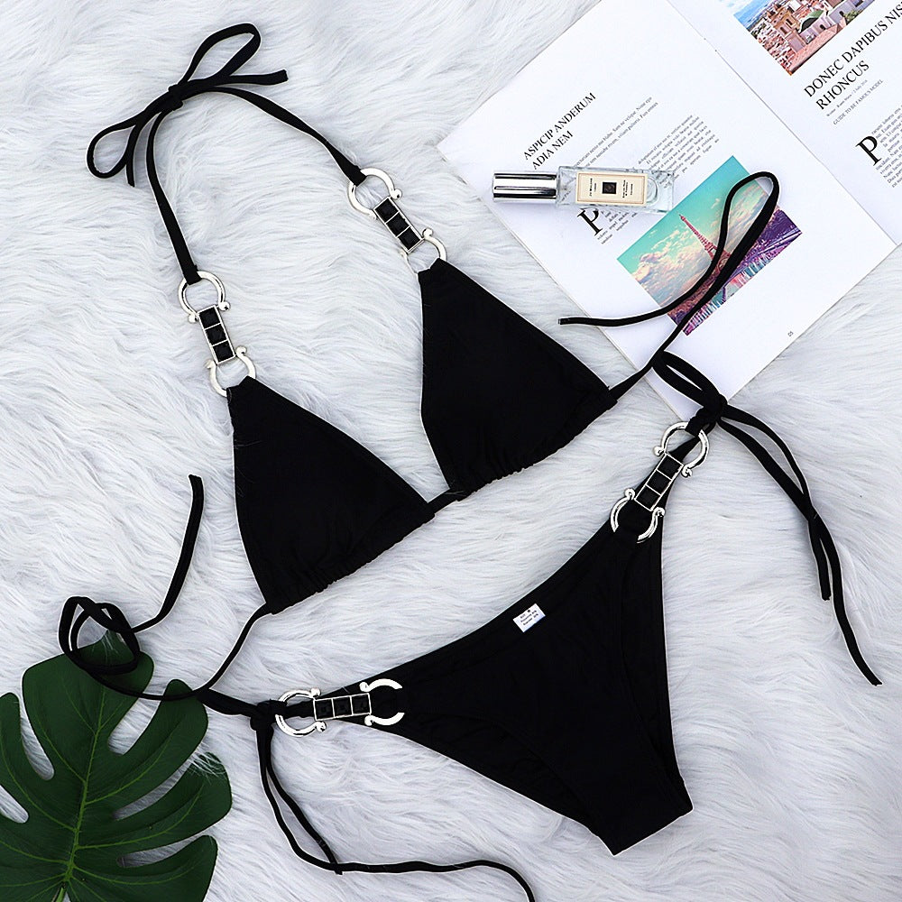 New creative accessories swimwear bikini Europe and the United States sexy straps plain color female split swimsuit