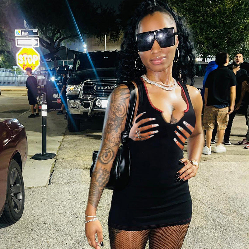 النمط الأوروبي والأمريكي محاكاة اليد الصغيرة الخامس الرقبة مثير فتاة الساخنة فستان قصير للنساء