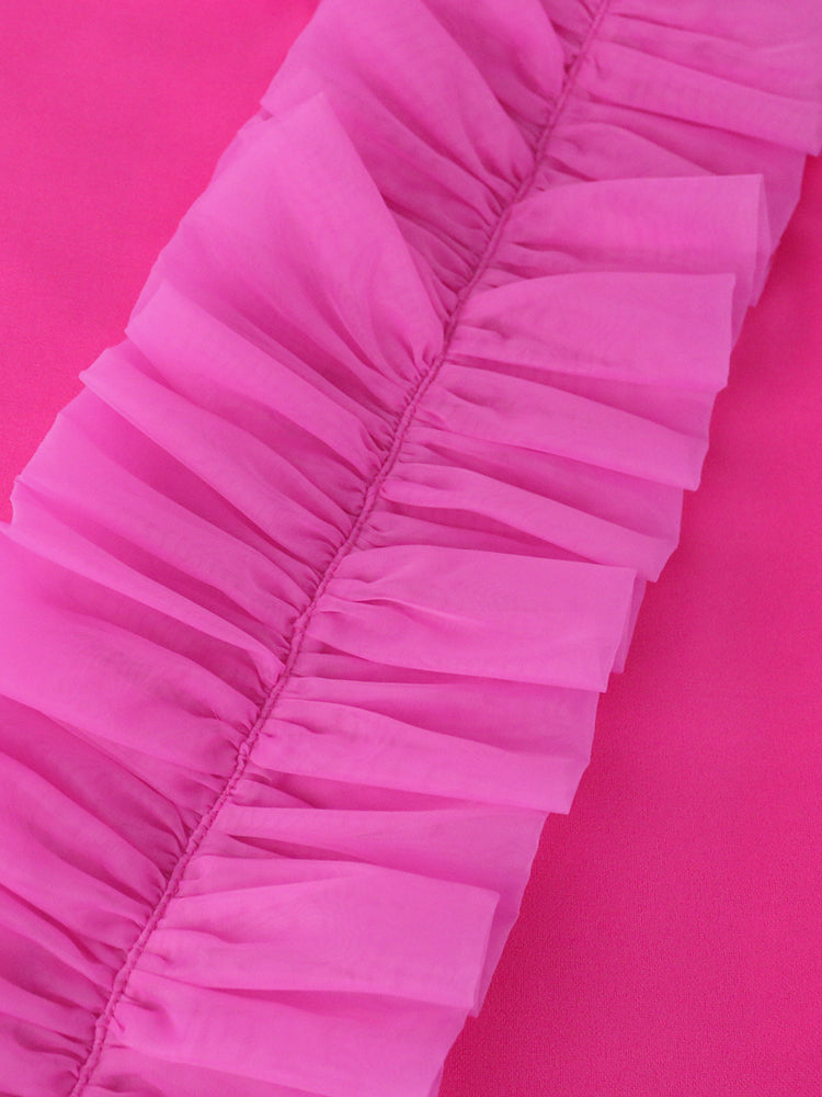 AOMEI Pink Party Dress Women Elegant Long Sleeve Tulle Ruffle Mini Sweet Bodycon Short Wedding Guest Birthday Club Outfits 2022