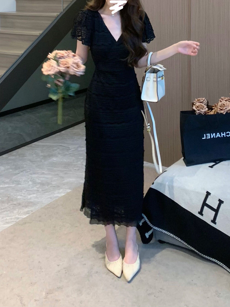 Dress women's new summer waist slimming high-end one-piece tie temperament long skirt