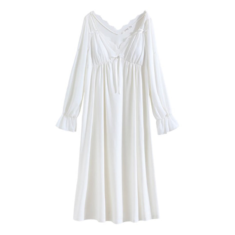 Ladies Spring Pajamas Long Sleeve Cotton Victorian Nightgown Pajamas Ruffle V Neck Vintage Pajamas