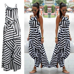 Summer Maxi Long Dress New Fashion Women Boho Striped Sleeveless Beach Style Strap Sundress Vestidos For Female