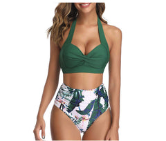 Bikini European and American high waist printed halter strap swimsuit women's split swimsuit swimsuit slimming bikini