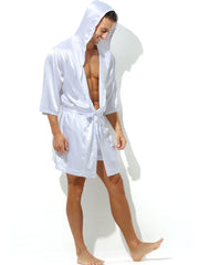 Men's Fashion Solid Color Simulated Silk Bathrobe Robe