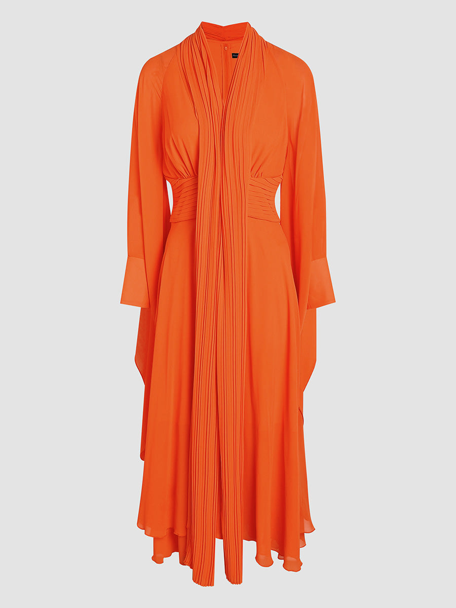 Multicolor Elegant Chiffon Scarf Neck Flowy Dress