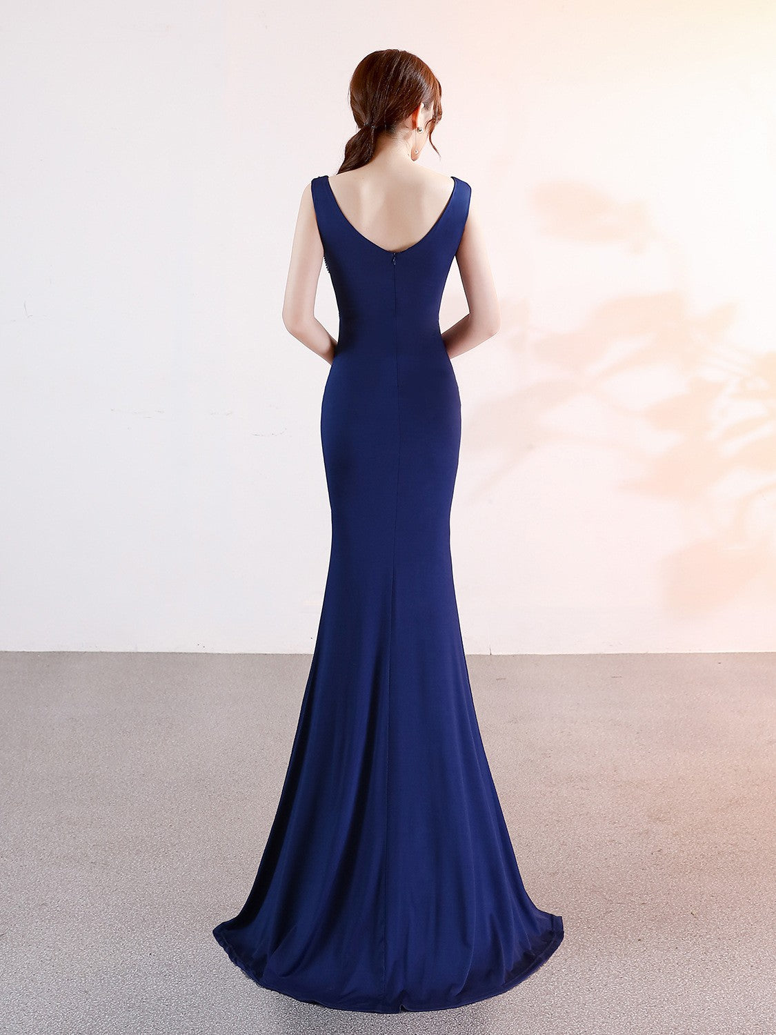 ladies fashion sexy Solid color Sleeveless Split ends Long Evening dress