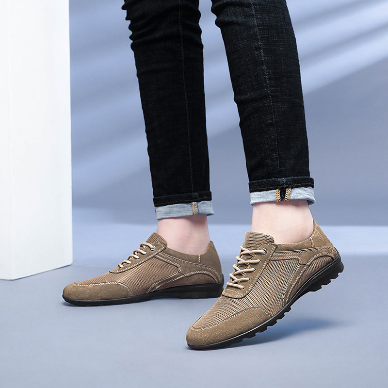 Men's sports shoes, spring  -top mesh shoes, hiking shoes, flat-bottomed large size driving sports shoes