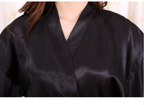 New Black Chinese Women's  Silk Robe Bathrobe Hot Sale Kimono Yukata Yukata Solid Color Pajamas