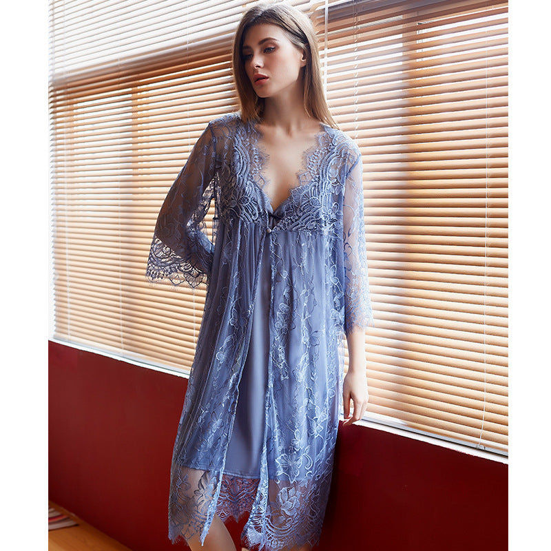 Ladies nightgown ice silk pajamas fun suit women's European and American plus size summer new two-piece nightdress