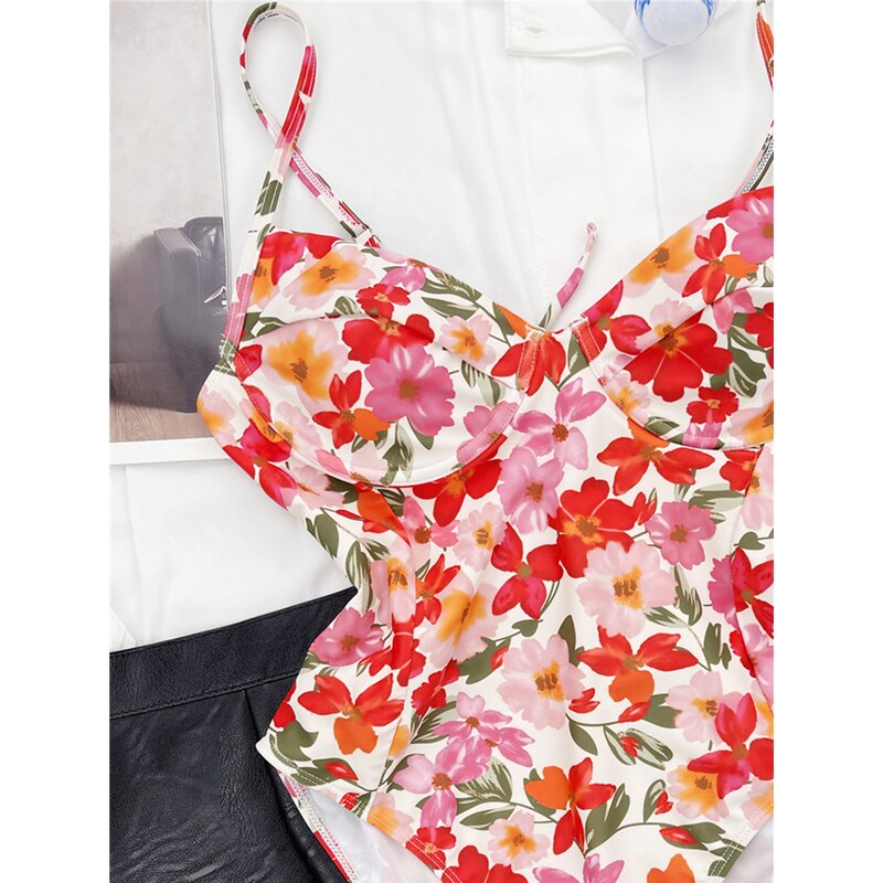 Sexy Printed One Piece Swimsuits Women Underwire Bikinis Bathing Suits 2022 New V Neck Swimming Beachwear Female Bather Swimwear