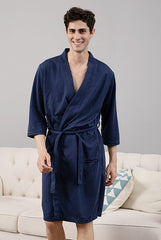 Waffle bathrobe cardigan bathrobe thin bathrobe night gown male couple nightgown summer home service hotel bathrobe male